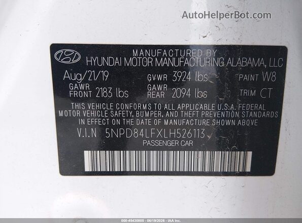 5NPD84LFXLH526113 2020 HYUNDAI ELANTRA White Vista del compartimento del motor