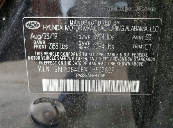 5NPD84LFXLH527827 2020 HYUNDAI ELANTRA Black 