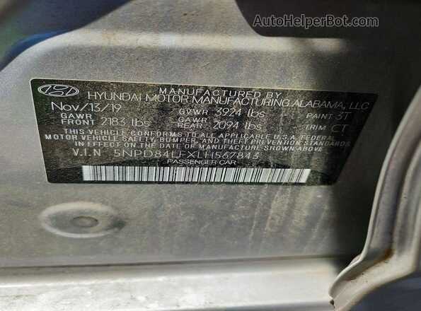 5NPD84LFXLH567843 2020 HYUNDAI ELANTRA Silver 