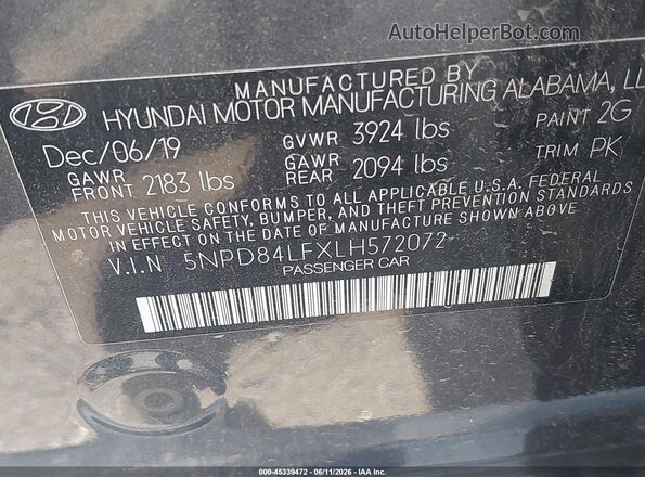 5NPD84LFXLH572072 2020 HYUNDAI ELANTRA Gray ძრავის განყოფილების ხედი