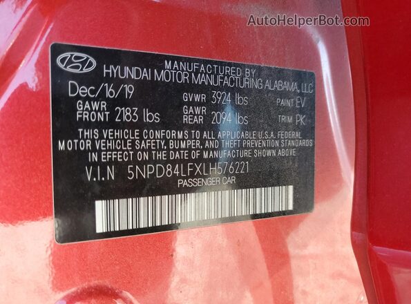 5NPD84LFXLH576221 2020 HYUNDAI ELANTRA Red Engine compartment view