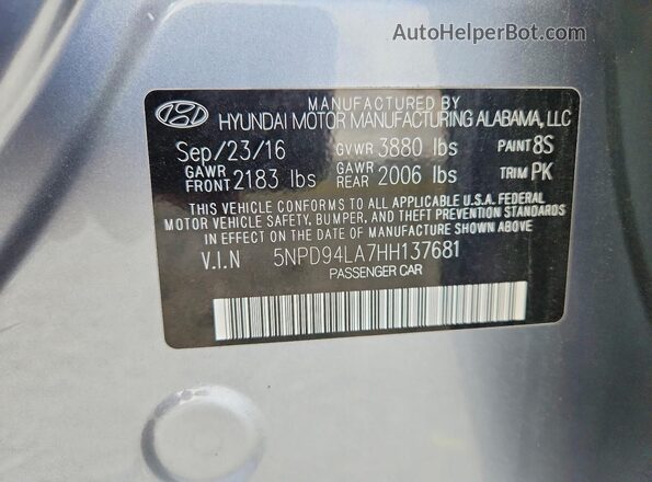 5NPD94LA7HH137681 2017 HYUNDAI ELANTRA Серебряный Вид подкапотного пространства