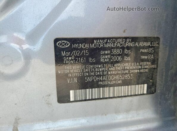 5NPDH4AE0GH652853 2016 HYUNDAI ELANTRA Серебряный Вид подкапотного пространства