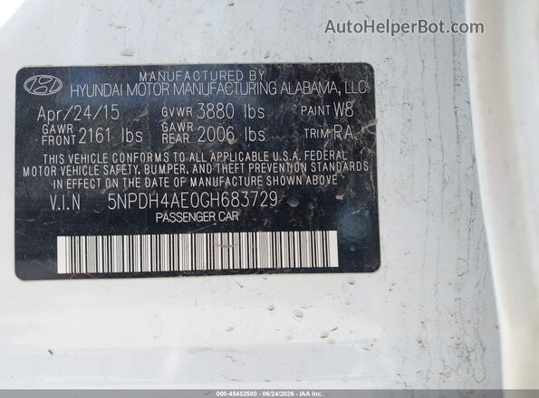 5NPDH4AE0GH683729 2016 HYUNDAI ELANTRA White Vista del compartimento del motor