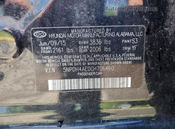 5NPDH4AE0GH706460 2016 HYUNDAI ELANTRA Black 