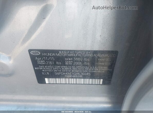 5NPDH4AE1GH676045 2016 HYUNDAI ELANTRA Silver Вид підкапотного простору