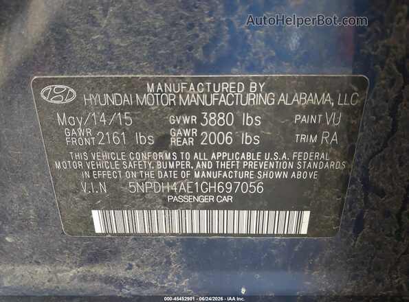 5NPDH4AE1GH697056 2016 HYUNDAI ELANTRA Dark Blue Engine compartment view