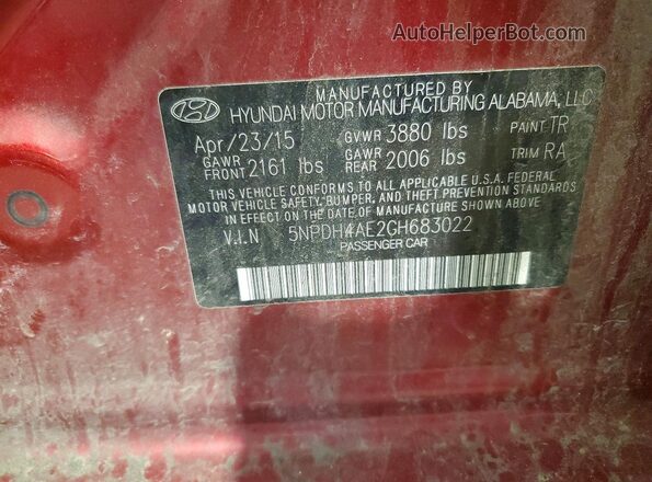 5NPDH4AE2GH683022 2016 HYUNDAI ELANTRA Красный 
