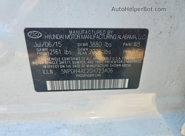 5NPDH4AE2GH723406 2016 HYUNDAI ELANTRA White Engine compartment view