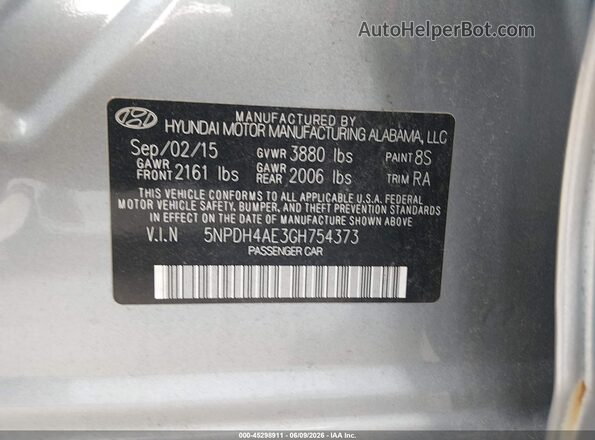 5NPDH4AE3GH754373 2016 HYUNDAI ELANTRA Gray 
