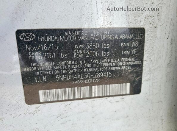 5NPDH4AE3GH789415 2016 HYUNDAI ELANTRA White 