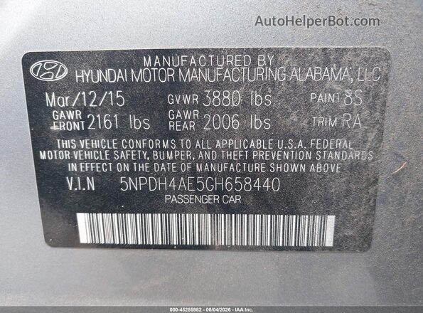 5NPDH4AE5GH658440 2016 HYUNDAI ELANTRA Silver Շարժիչի բաժամունքի տեսք