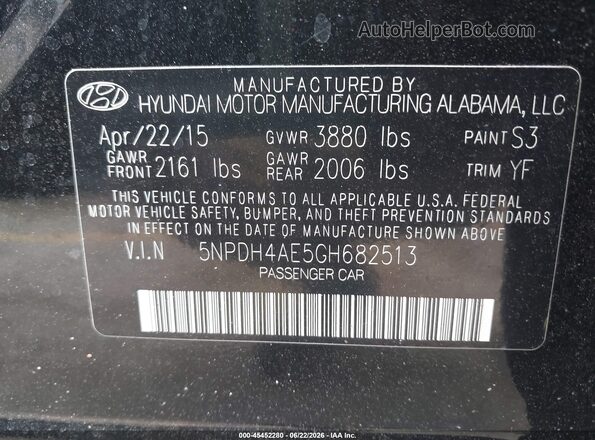 5NPDH4AE5GH682513 2016 HYUNDAI ELANTRA Черный Вид подкапотного пространства