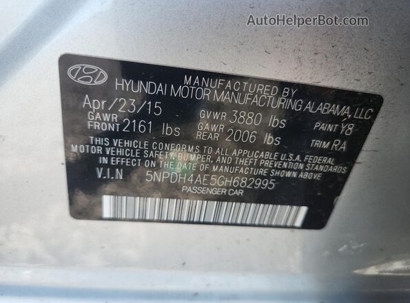 5NPDH4AE5GH682995 2016 HYUNDAI ELANTRA Silver Vista del compartimento del motor
