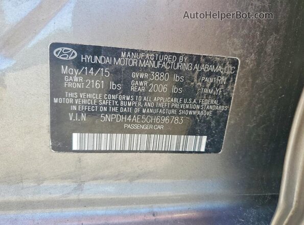 5NPDH4AE5GH696783 2016 HYUNDAI ELANTRA Tan 