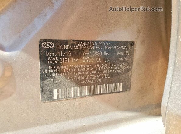 5NPDH4AE7GH657872 2016 HYUNDAI ELANTRA Gold 