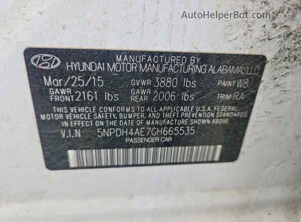 5NPDH4AE7GH665535 2016 HYUNDAI ELANTRA White Շարժիչի բաժամունքի տեսք