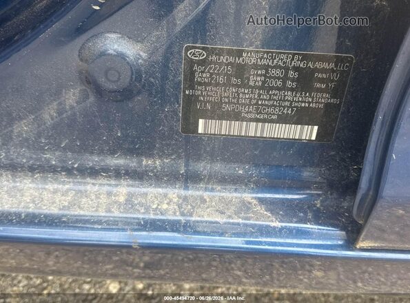 5NPDH4AE7GH682447 2016 HYUNDAI ELANTRA Blue Vista del compartimento del motor