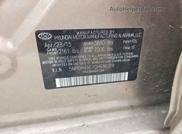 5NPDH4AE7GH686319 2016 HYUNDAI ELANTRA Tan Շարժիչի բաժամունքի տեսք