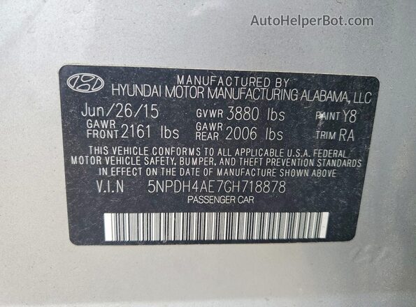 5NPDH4AE7GH718878 2016 HYUNDAI ELANTRA Silver Вид підкапотного простору