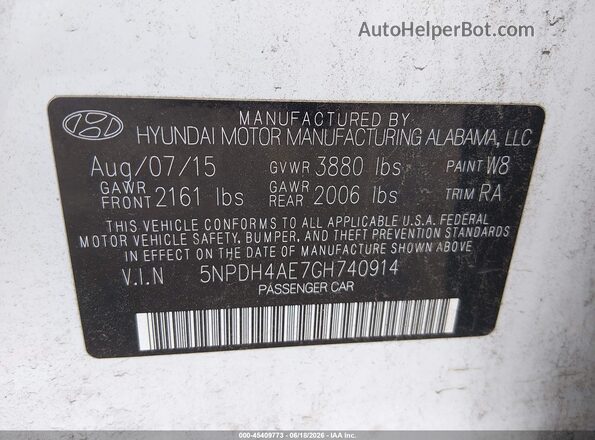 5NPDH4AE7GH740914 2016 HYUNDAI ELANTRA White Vista del compartimento del motor