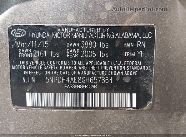 5NPDH4AE8GH657864 2016 HYUNDAI ELANTRA Бежевый Вид подкапотного пространства