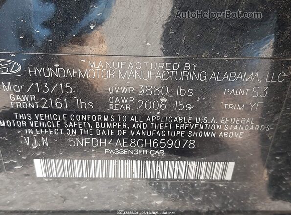 5NPDH4AE8GH659078 2016 HYUNDAI ELANTRA Черный Вид подкапотного пространства