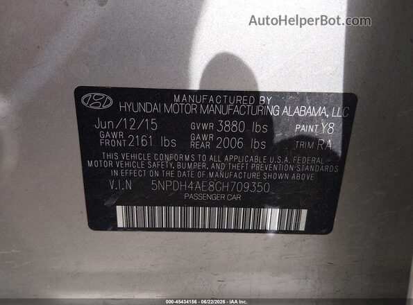 5NPDH4AE8GH709350 2016 HYUNDAI ELANTRA Silver Engine compartment view