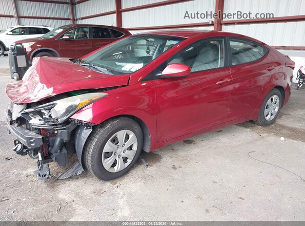 5NPDH4AE8GH721837 2016 HYUNDAI ELANTRA Red წინა მარცხენა ხედი სამი მეოთხედიდან