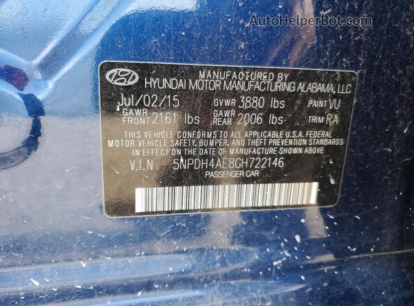 5NPDH4AE8GH722146 2016 HYUNDAI ELANTRA Blue 