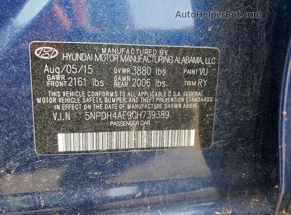 5NPDH4AE9GH739389 2016 HYUNDAI ELANTRA Blue Engine compartment view