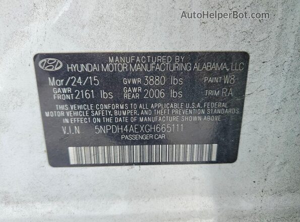 5NPDH4AEXGH665111 2016 HYUNDAI ELANTRA White Շարժիչի բաժամունքի տեսք