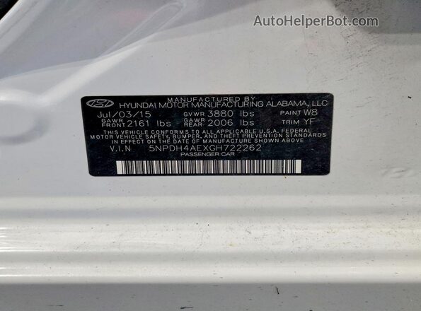 5NPDH4AEXGH722262 2016 HYUNDAI ELANTRA White Vista del compartimento del motor