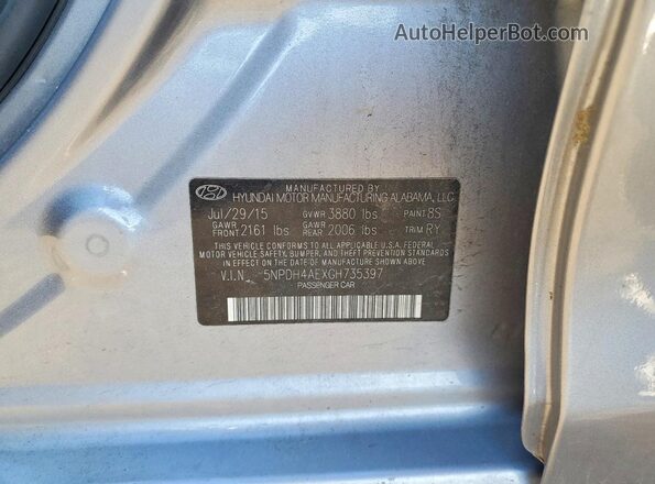 5NPDH4AEXGH735397 2016 HYUNDAI ELANTRA Silver Շարժիչի բաժամունքի տեսք