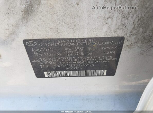 5NPDH4AEXGH746528 2016 HYUNDAI ELANTRA White Engine compartment view