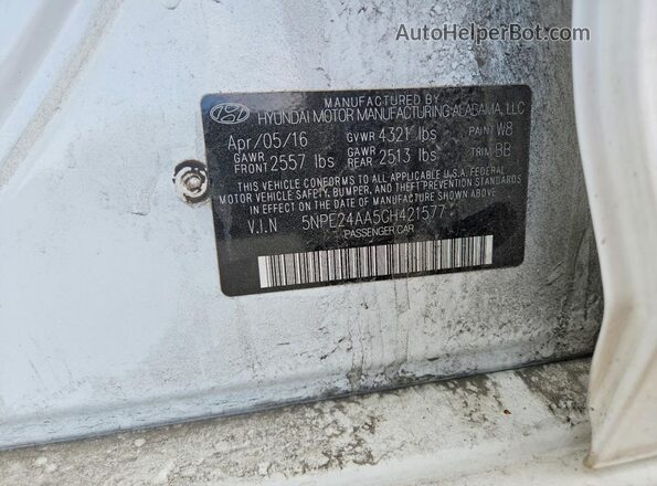 5NPE24AA5GH421577 2016 HYUNDAI SONATA White Engine compartment view