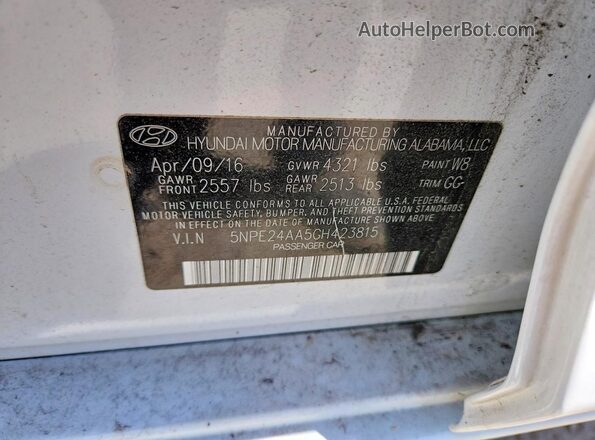 5NPE24AA5GH423815 2016 HYUNDAI SONATA White Widok komory silnika