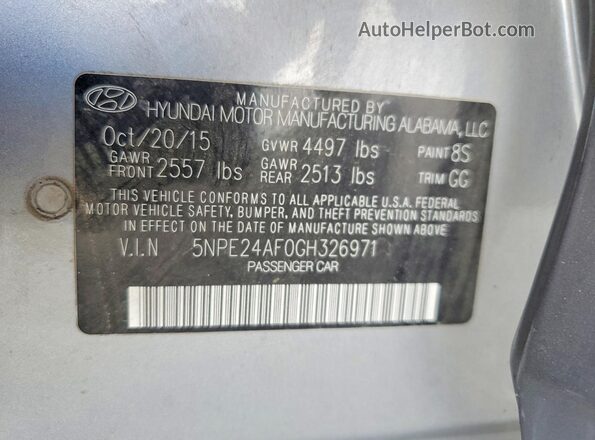 5NPE24AF0GH326971 2016 HYUNDAI SONATA Gray 