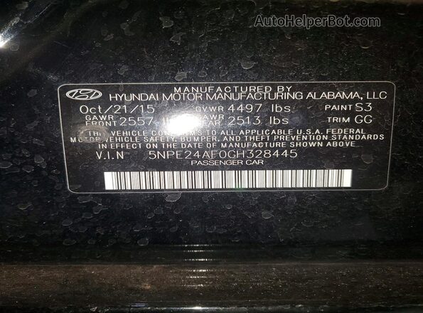 5NPE24AF0GH328445 2016 HYUNDAI SONATA Black 