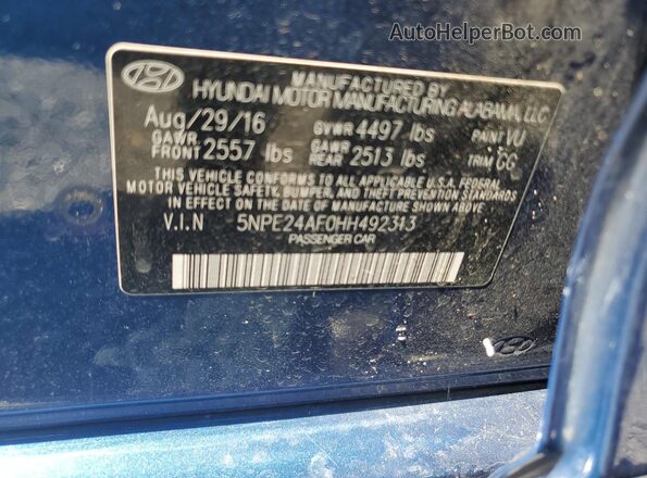 5NPE24AF0HH492313 2017 HYUNDAI SONATA Blue 