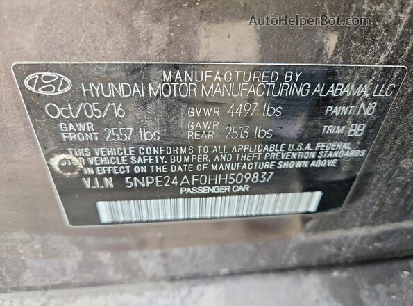 5NPE24AF0HH509837 2017 HYUNDAI SONATA Charcoal 