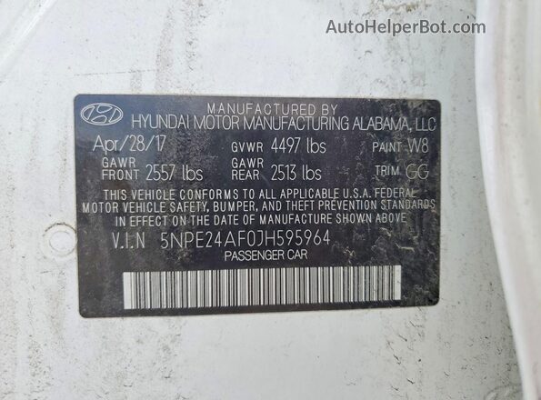 5NPE24AF0JH595964 2018 HYUNDAI SONATA White ძრავის განყოფილების ხედი