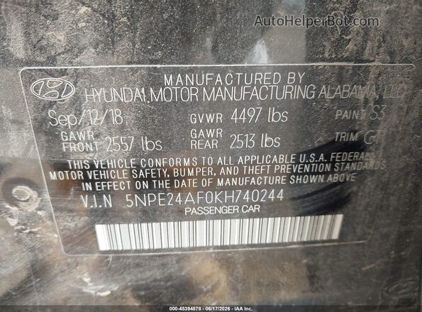 5NPE24AF0KH740244 2019 HYUNDAI SONATA Черный Вид подкапотного пространства