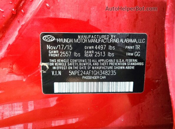 5NPE24AF1GH348235 2016 HYUNDAI SONATA Maroon Շարժիչի բաժամունքի տեսք