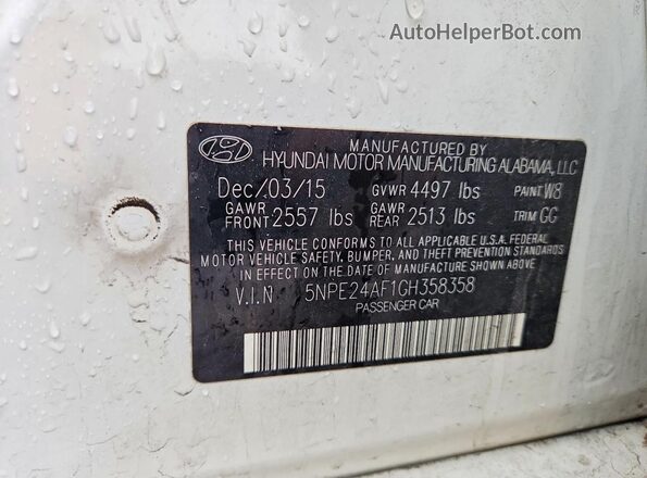 5NPE24AF1GH358358 2016 HYUNDAI SONATA White Engine compartment view