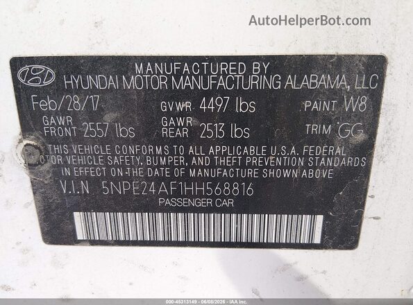5NPE24AF1HH568816 2017 HYUNDAI SONATA White 
