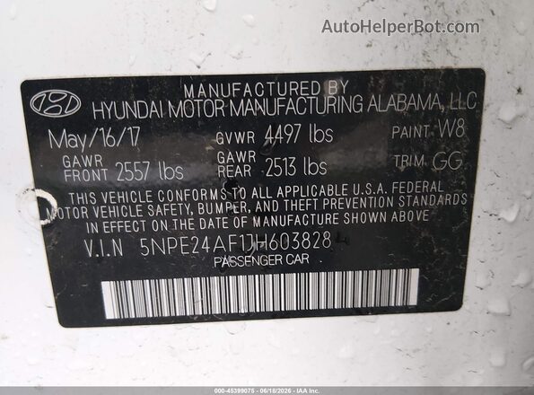 5NPE24AF1JH603828 2018 HYUNDAI SONATA White Vista del compartimento del motor