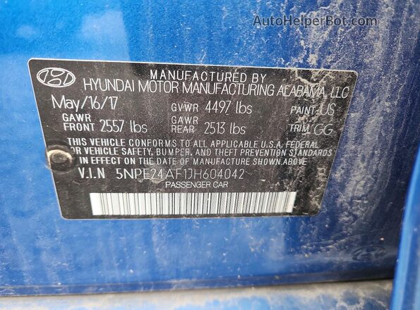 5NPE24AF1JH604042 2018 HYUNDAI SONATA Blue Engine compartment view