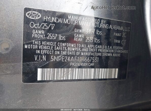 5NPE24AF1JH667531 2018 HYUNDAI SONATA Gray Engine compartment view
