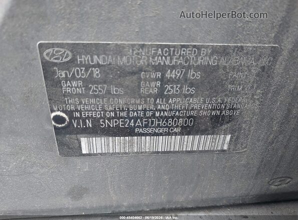 5NPE24AF1JH680800 2018 HYUNDAI SONATA Gray Շարժիչի բաժամունքի տեսք